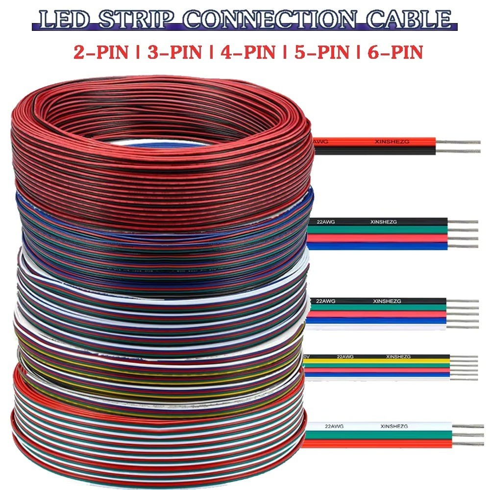 5M/10M 2Pin 3Pin 4Pin 5Pin 6Pin 22AWG Extensão Elétrica Fio Cabo Conector Para 5050 2835 COB RGB RGBW RGBWW RGBCCT LED L