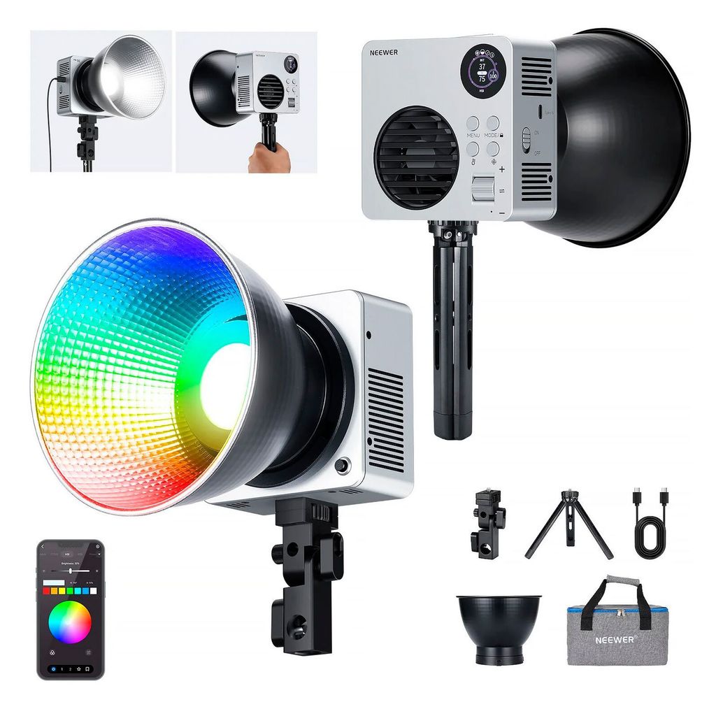 Iluminador LED Neewer HB80C 80W RGBWW Bicolor 2500-7500K Bowens Com Bolsa de Transporte