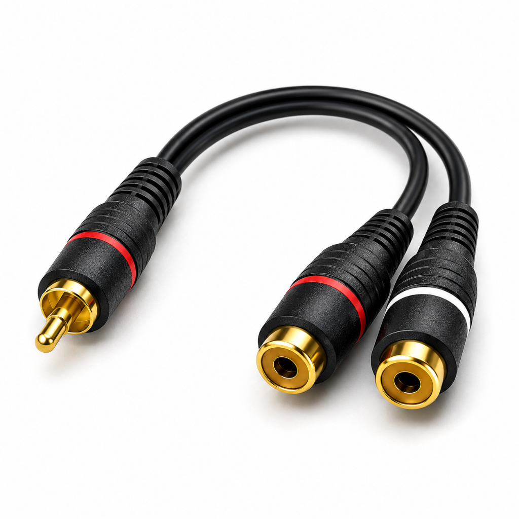 Cabo RCA Y 1 Macho + 2 Femea 5mm 25 cm- Alta Qualidade e Blindagem SOM automotivo  Contra Interferências