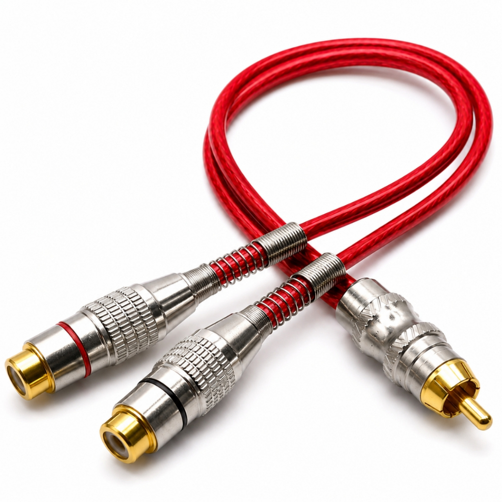 Cabo Y RCA 1 Macho 2 Fêmeas Dupla Blindagem Banhado Ouro Anti Ruído Blindado Som Automotivo Svart Tech One 5mm
