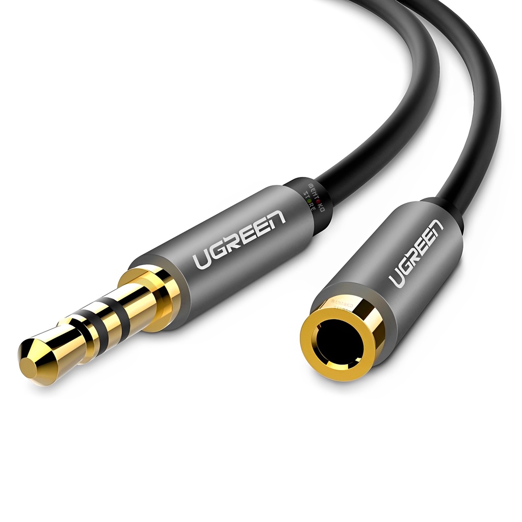 Cabo Áudio Auxiliar Ugreen 3.5mm Macho/Fêmea 3 Metros Preto