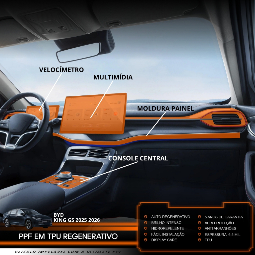Película PPF Proteção Kit Interior Exterior BYD King GS 2025 2026 Transparente TPU Anti Risco