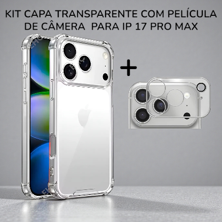 Kit Capa Transparente Com Protetora De Câmera Para IP 17 Pro Max