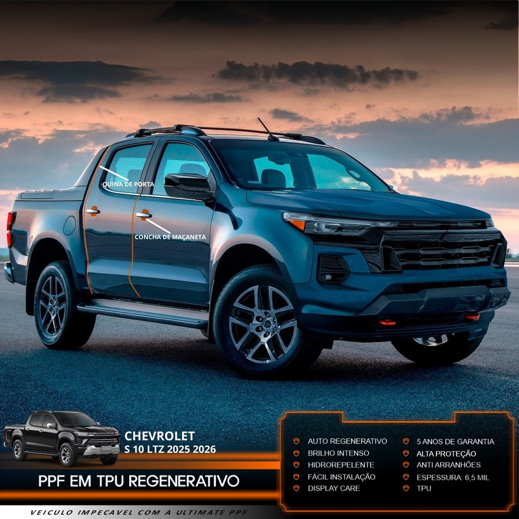 Película PPF Proteção Kit Portas Chevrolet S10 LTZ 2025 2026 Transparente TPU Anti Risco