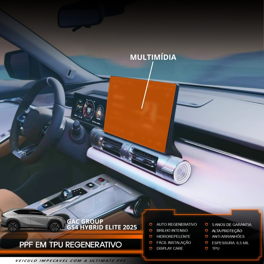 Película PPF Proteção Kit Multimídia GAC GS4 Hybrid Elite 2025 2026 2027 Transparente TPU Anti Risco