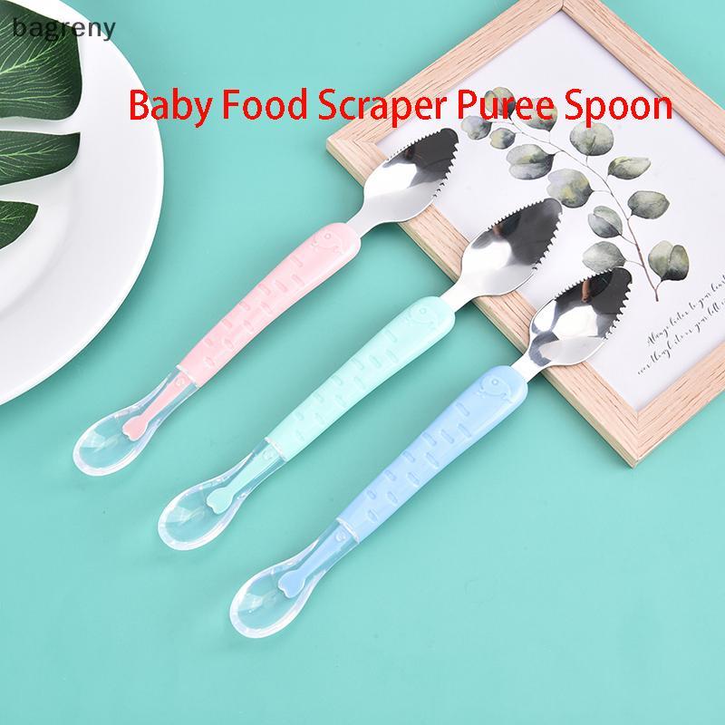 [bagreny] 1Pc Raspador De Comida Para Bebê De Cabeça Dupla Colher Pura De Aço Inoxidável Lama Multifuncional BR
