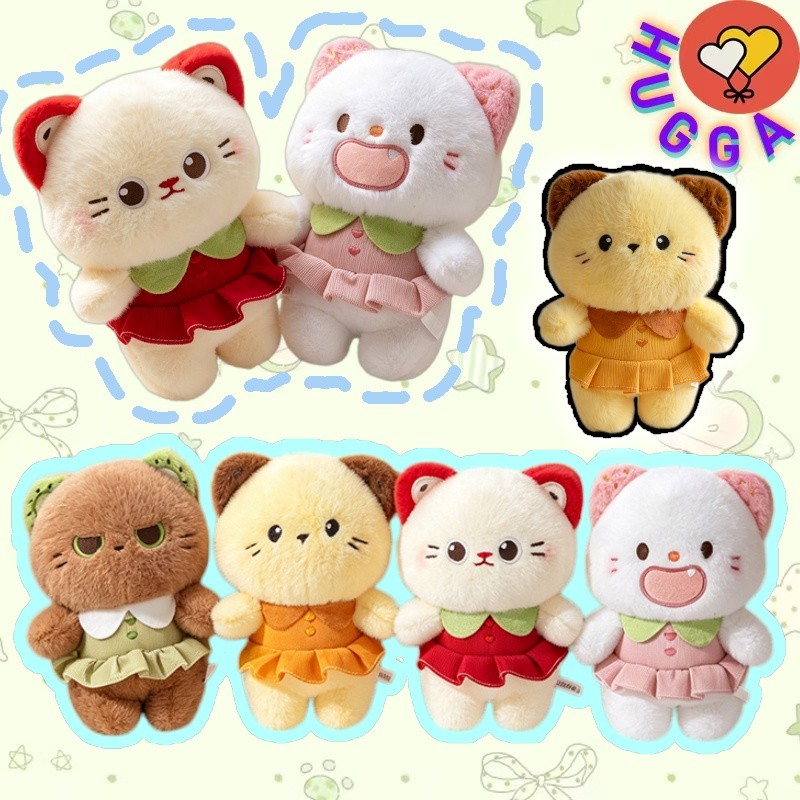 HUGGA Bonito Morango Manga Apple Kitty Plushie Brinquedos Divertidos Kiwi Cat Chaveiro De Pelúcia Presente De Aniversári