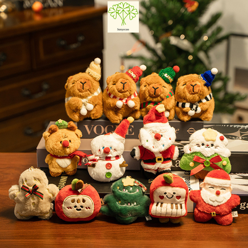 Chaveiro De Pelúcia De Natal Capivara Papai Noel Boneco De Neve Árvore Gingerbread Man Apple Bolsa De Boneca Charme Mini
