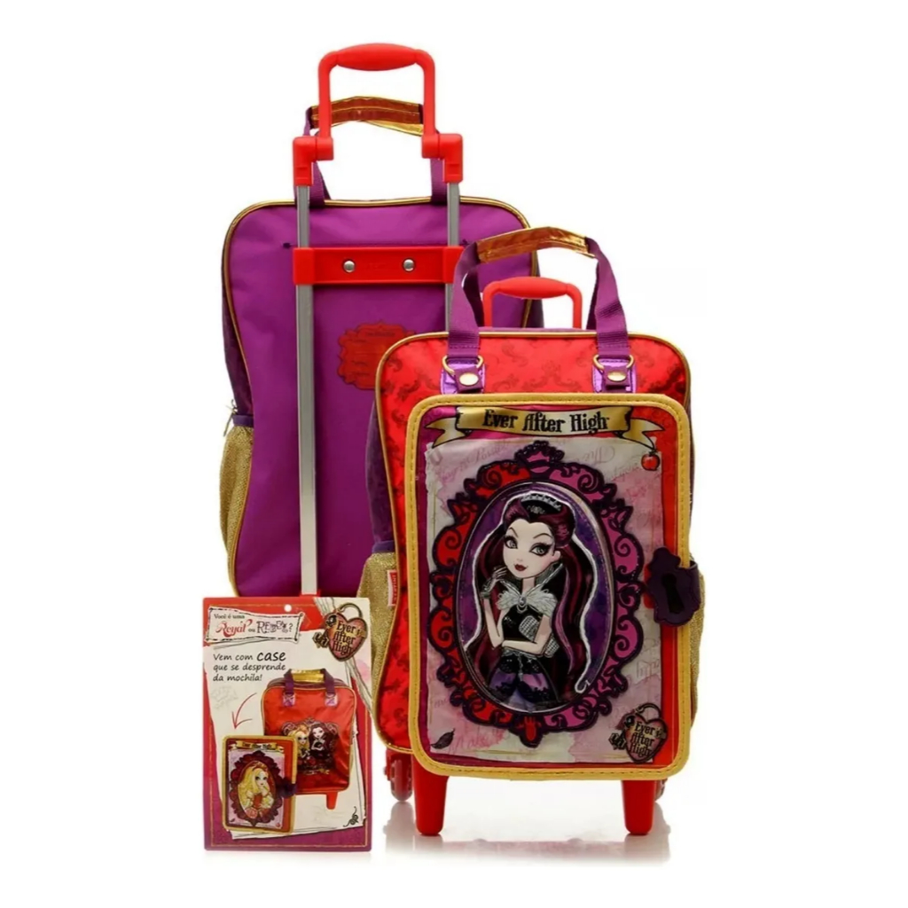Mochila Escolar G De Rodinhas Especial Ever After High - Boneca Raven Queen E Apple White - Sestini