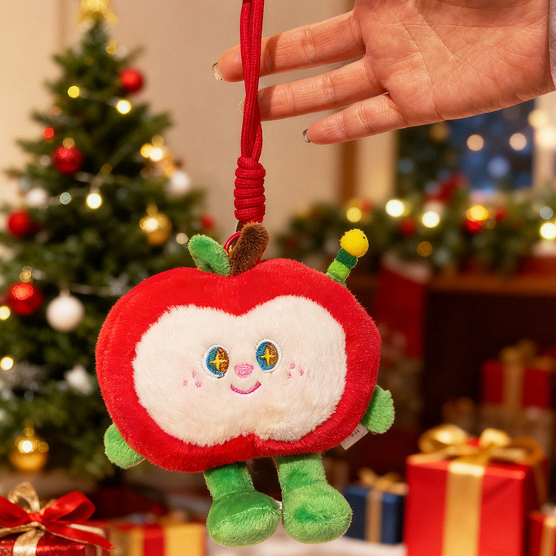 Chaveiro De Brinquedo De Pelúcia Red Apple Caterpillar Pingente Boneca De Frutas Pequeno Pendurado Presente Surpresa Par
