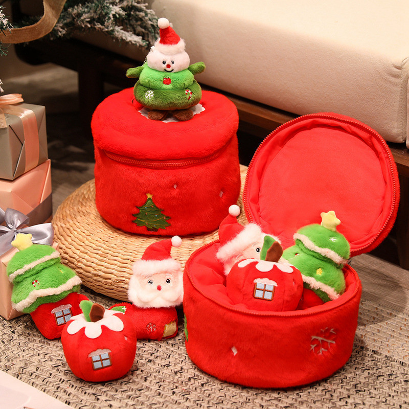 Peekaboo Brinquedo De Pelúcia De Natal Papai Noel Boneco De Neve Árvore Boneca Bolsa De Presente Apple Surpresa Para Cri