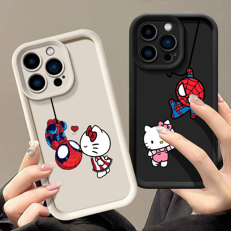 Hello Kitty Spiderman Kiss Caixa De Telefone Para iphone 16 15 11 13 Pro Max Xr X 7 8 14 Plus 12 13 Mini Xs Macia 16Pro Capa De Proteção À Prova De Choque Câmera