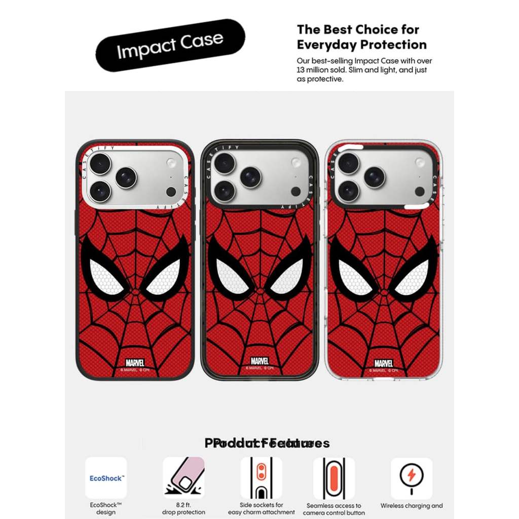 CASECASE X Spider-Man Nova Máscara Capa Branca Câmera Ring Edition Preto Fosco De Impacto De Sucção Magnética Dura Para