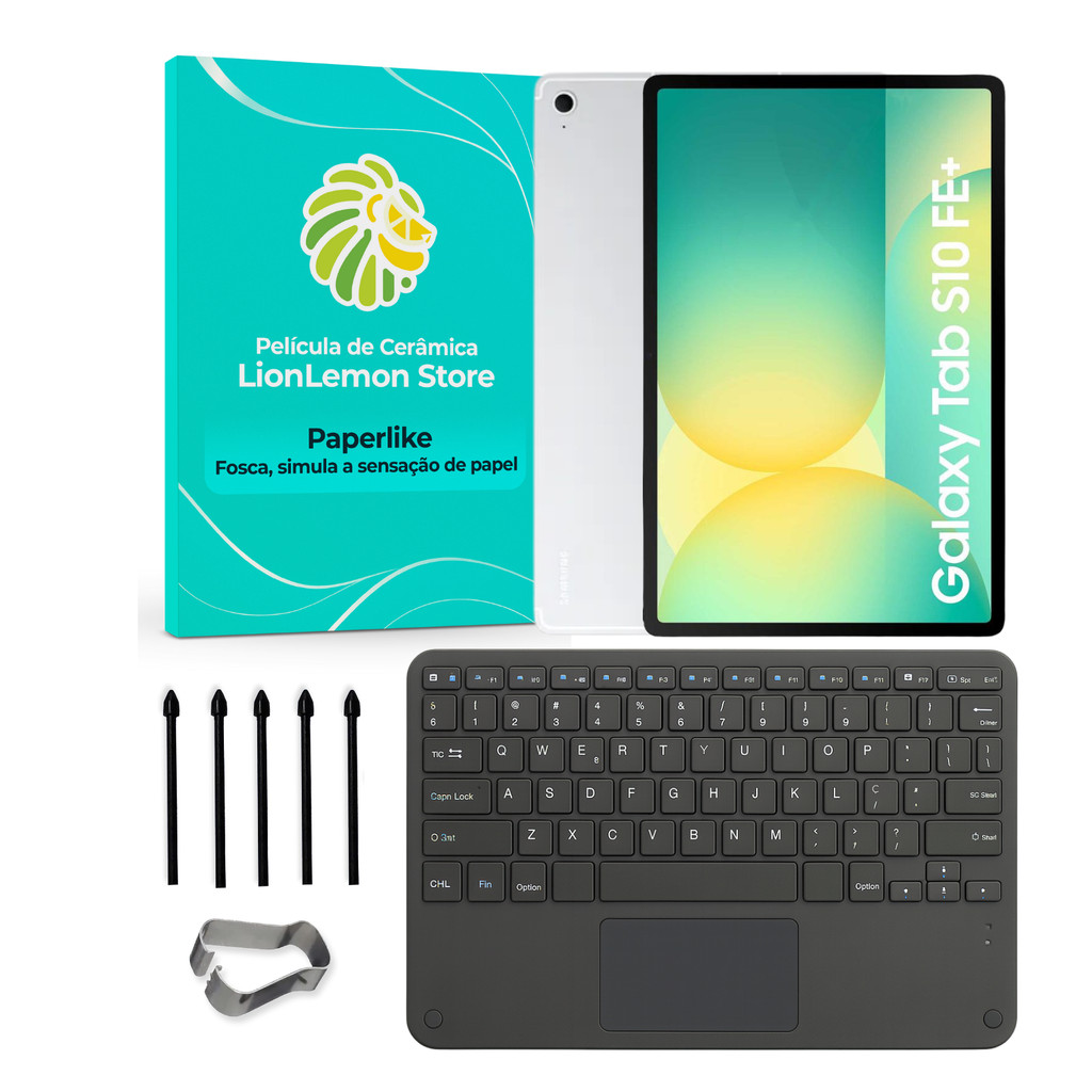 Kit Teclado com touchpad, Película Paperlike e pontas de substituição S Pen para S10FE+ (LionLemon Store)