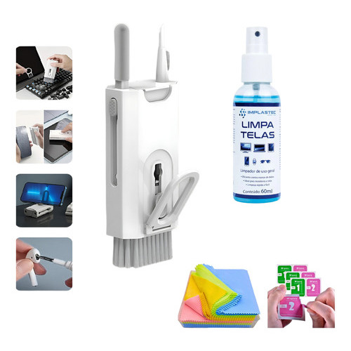 Kit Escova Limpeza Teclado Pc Limpa Telas Fone Implastec Tv