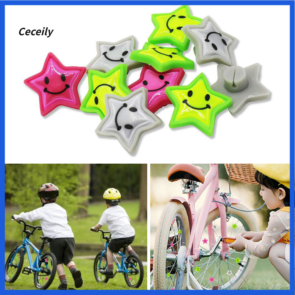 Mtb Bicycle Spoke Clamp Clip 10pcs Colorful Reflective Star Clips for Wheel Hub Smiling Five-pointed Bike Decoration for
