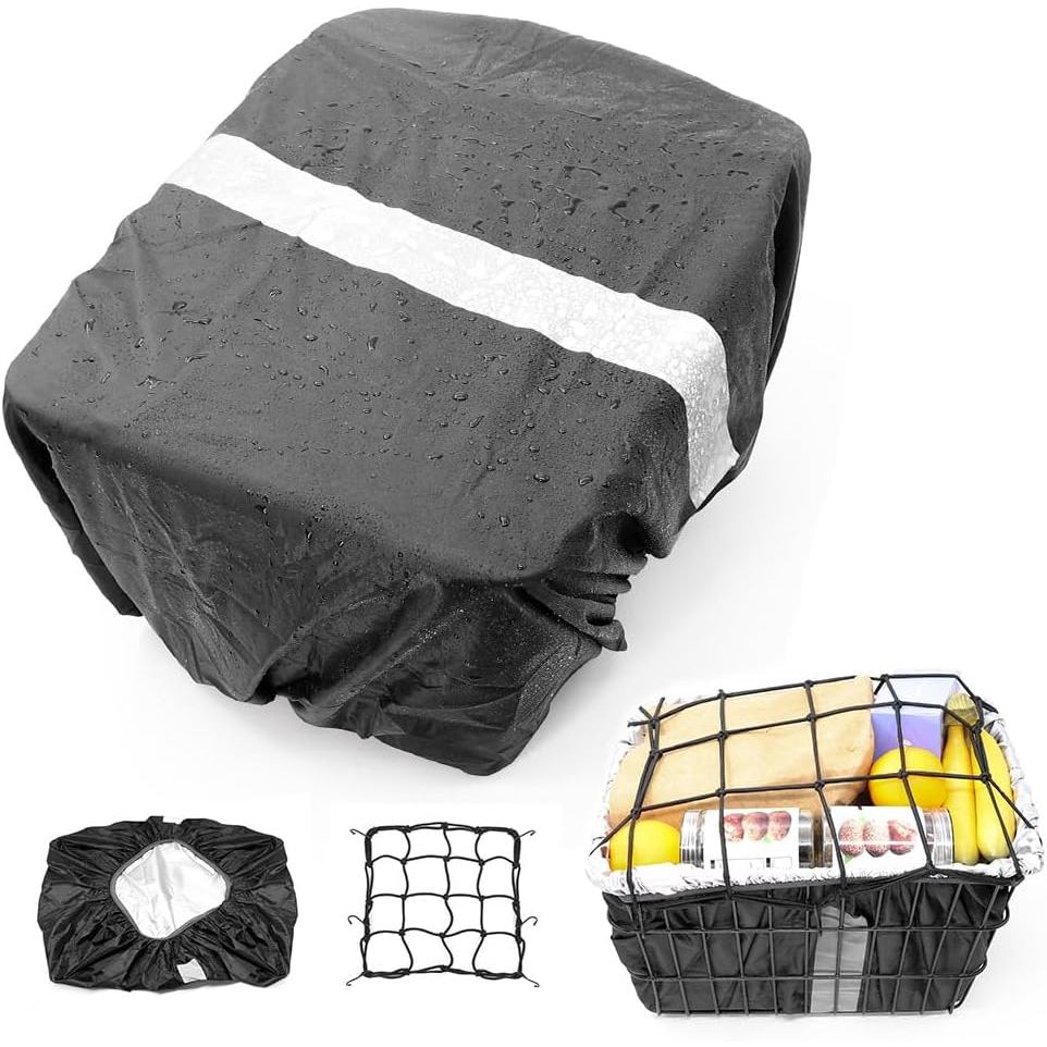 ANZOME Bike Basket Liner & Waterproof Rain Cover (2-in-1), Bicycle Basket Insert with Reflective Strip & Adjustable Carg