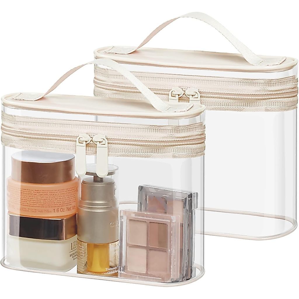 PACKISM TSA Approved Toiletry Bag 2 Pack - Quart Size Clear Makeup Bag with Handle & Dual Metal Zippers, Large Opening 3
