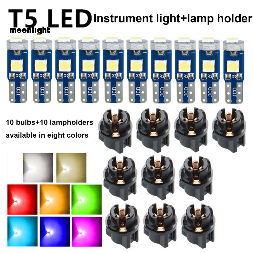 10pcs T5 Car Dashboard Led Light Bulbs 3030-3smd Twist Lock Socket Auto Instrument Panel Gauge Indicator Lamp Kit Super