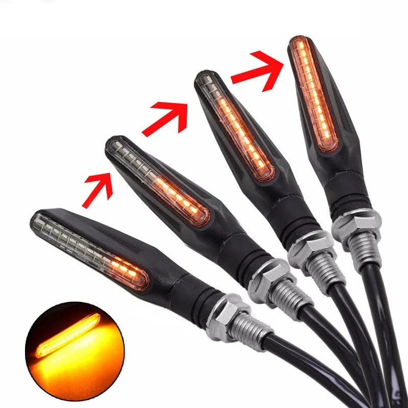 2Pcs Motorcycle Turn Signal Light 12V Amber White Blue Red LED Flowing Water Flash Indicator Blinker Waterproof Motorcyc