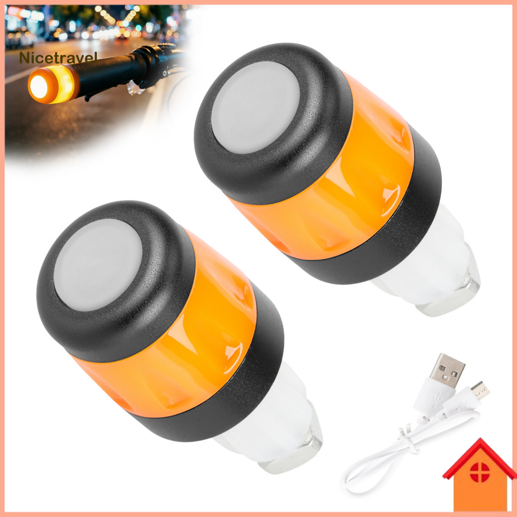 Bike Handlebar Plugs Light 2pcs Rechargeable End Lights Led Safety Flash Lamps Waterproof Cycling Indicator for Night fo