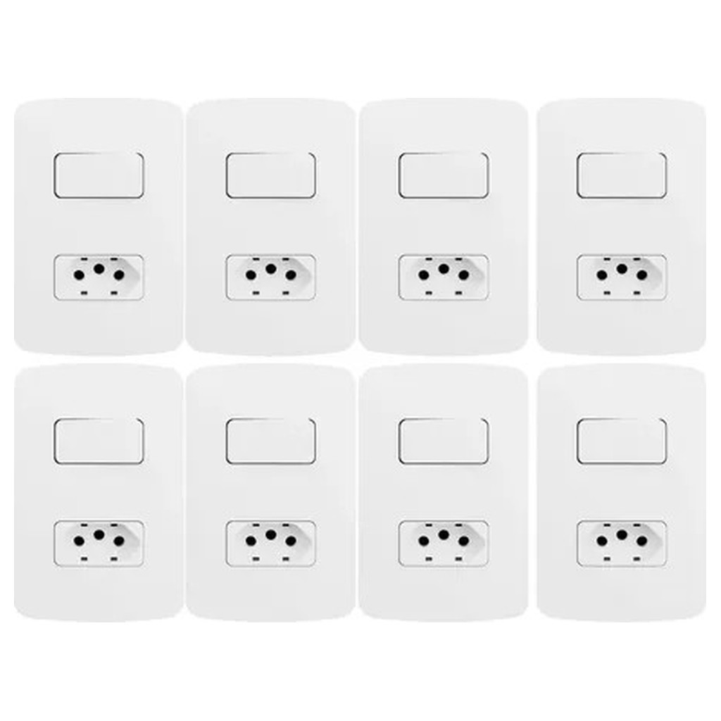 Kit 8 Conjunto Elétrico B3 Margirius 4x2 Branco 10A Interruptor Tomada 19473
