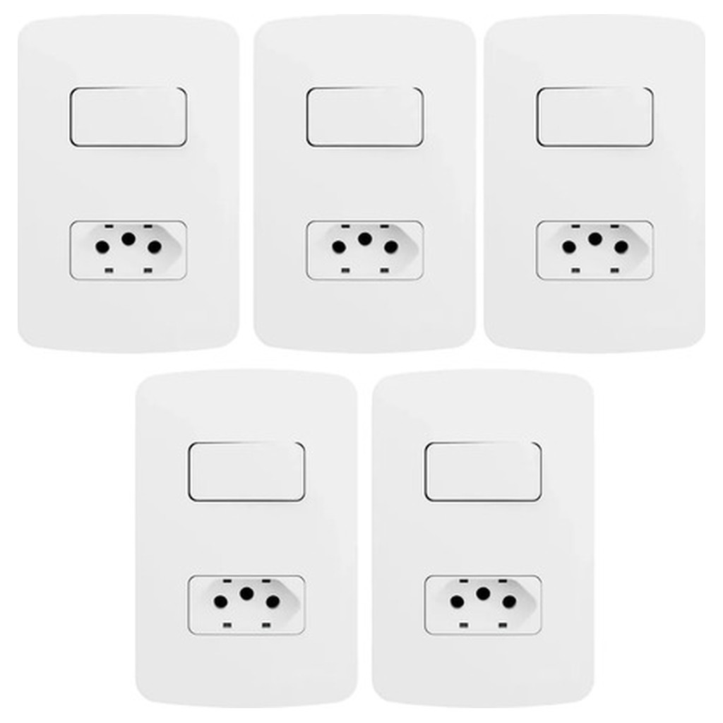 Kit 5 Conjunto Elétrico B3 Margirius 4x2 Branco 10A Interruptor Tomada 19473