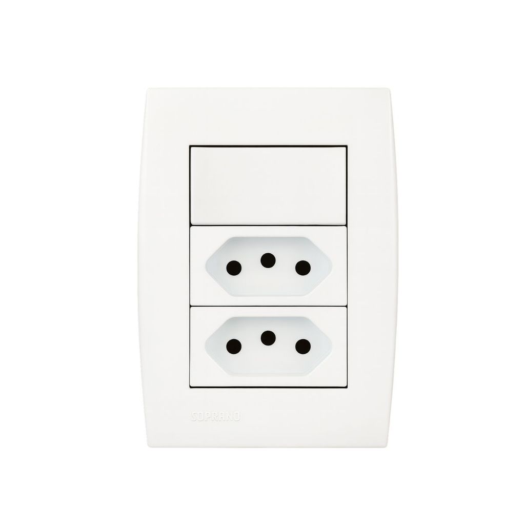 Conjunto 4x2 1 Interruptor Simples e 2 Tomadas 10A