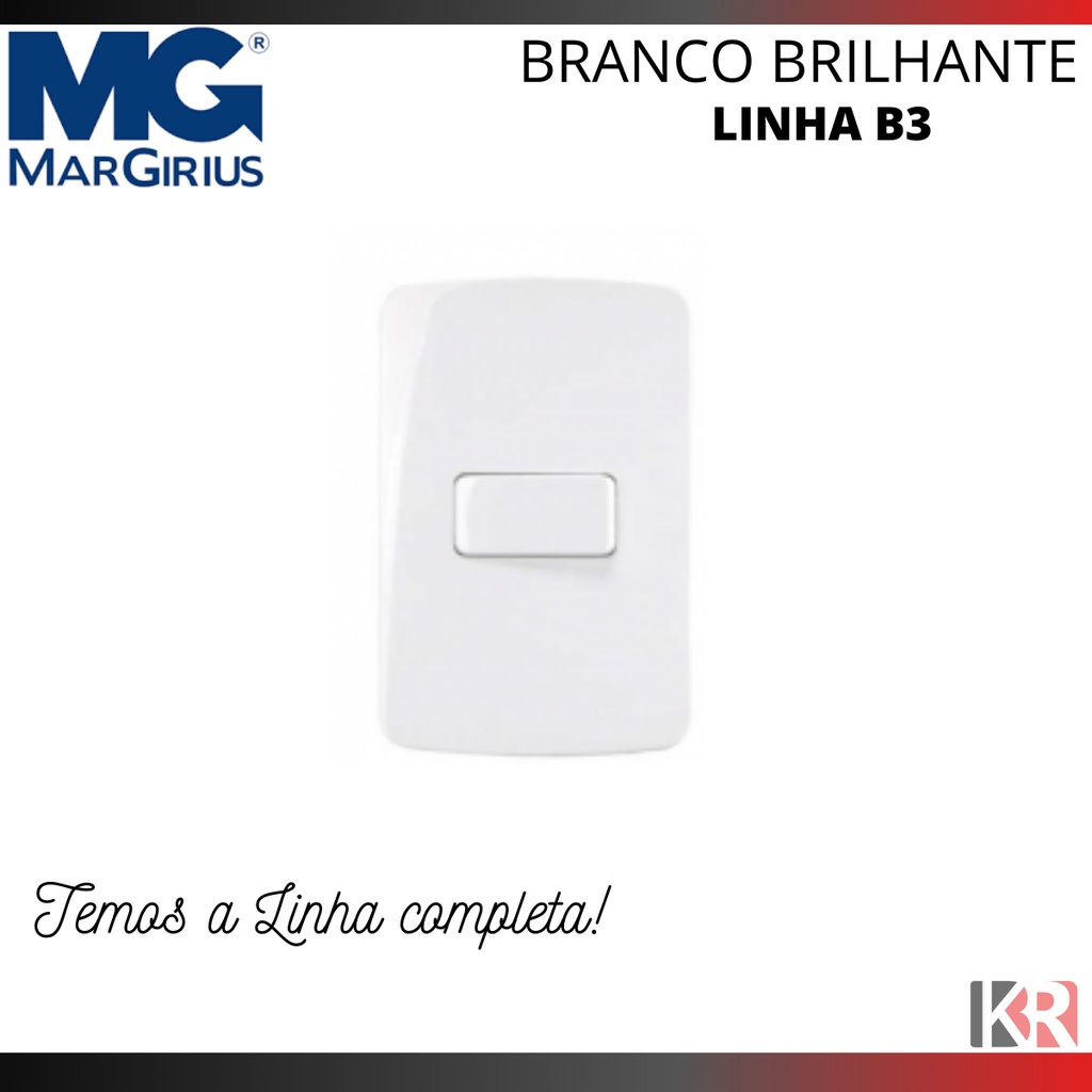 Conjunto B3 interruptor simples + placa 4x2 - MARGIRIUS