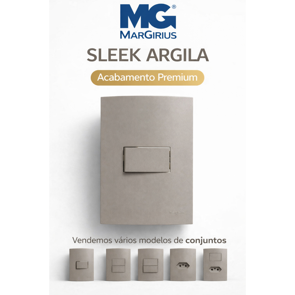 Conjunto Tomada e Interruptor Margirius Sleek Argila | Placa 4x2 Padrão Brasileiro
