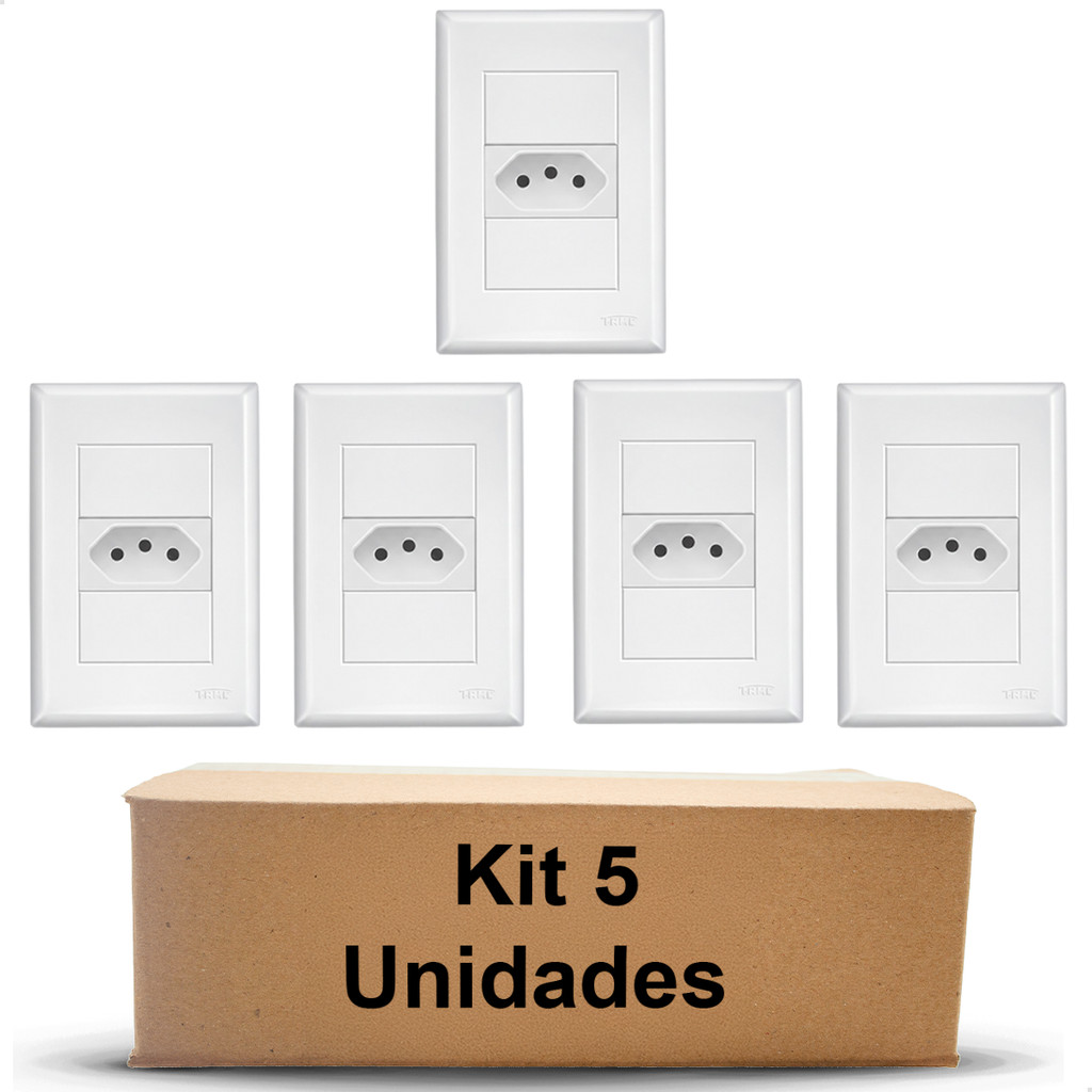 Conjunto Tomada 4x2 Kit 5 Placa Espelho 2P+T 10A Fame Evidence Branco Residencial