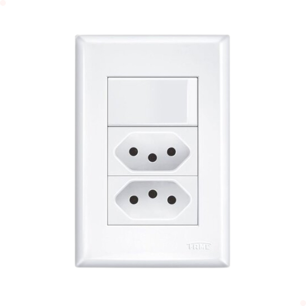 Conjunto 1 Interruptor Simples + 2 Tomadas 20A Fame Evidence Branco Placa 4x2 Padrão NBR Original