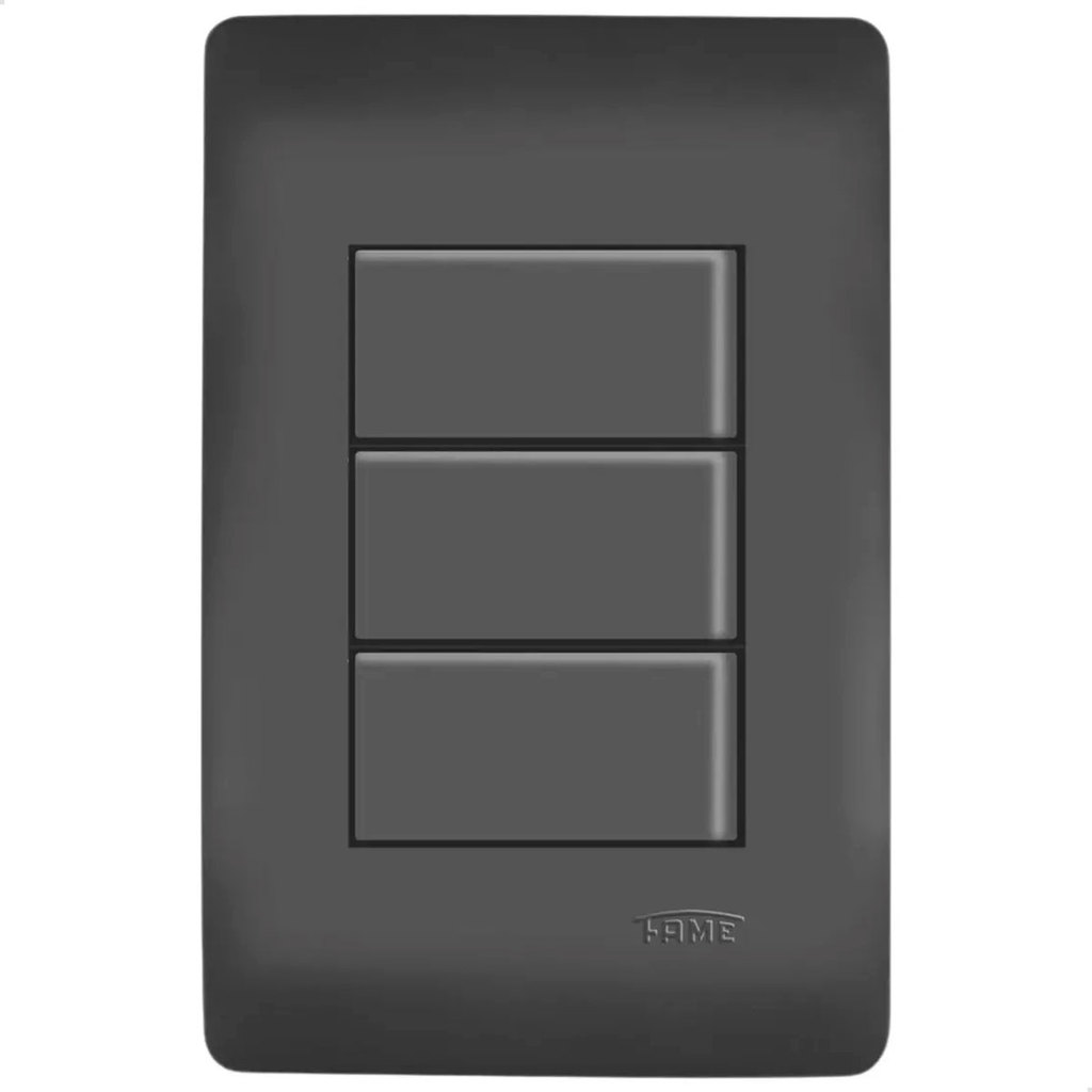 Conjunto com Placa 4x2 3 Interruptores Simples Preto Habitat Black Fame