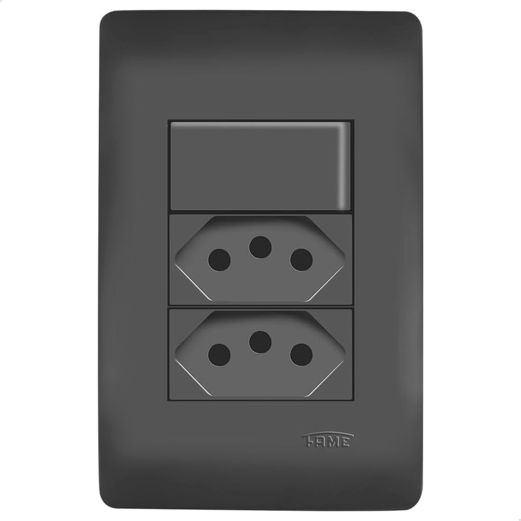 Conjunto 1 Interruptor e 2 Tomadas 20A 4x2 Habitat Black Fame 4065 Espelho de Embutir Preto