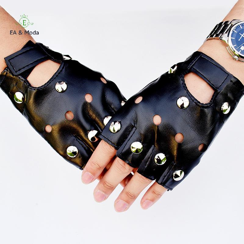 EA & Moda Luvas De Couro Unissex Sem Dedos Para Dirigir Motor Cool Rivet Disco Dance Rock .