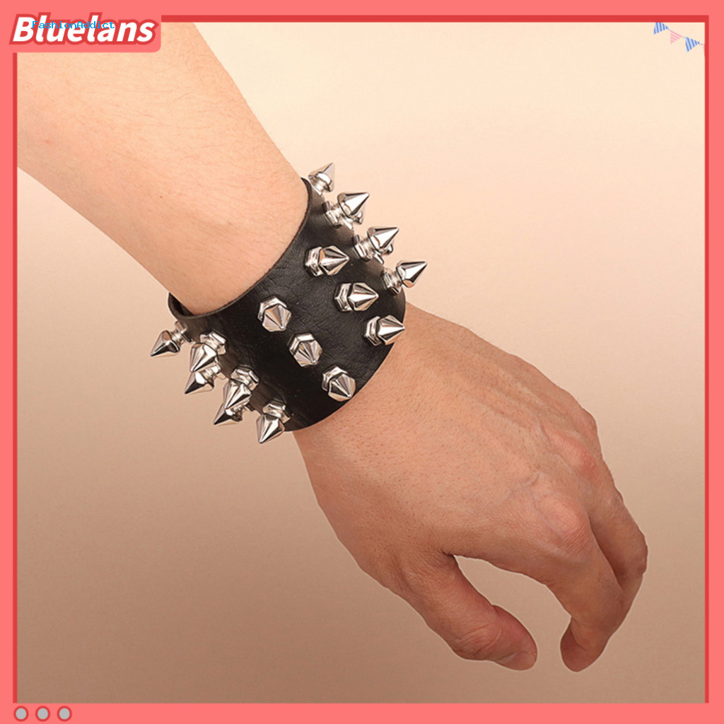 Rivet Bangle Punk Style Bracelet Unisex Gothic Leather Wristband with Decor – Retro Hippie Rock for Club Party Perform