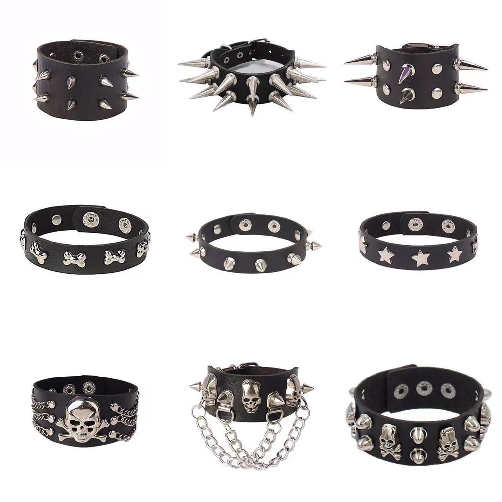 Pulseira Punk Rivets Estilo Harajuku Cabeça De Crânio Gótico PU De Couro Para Homens Pulseiras Chain Bracelets Jewelry