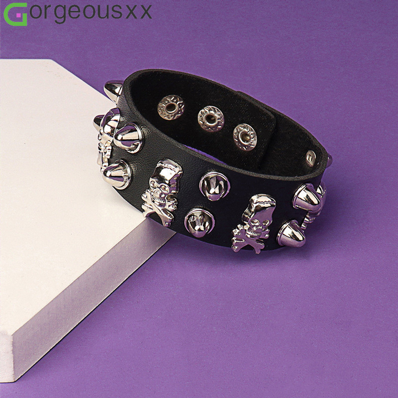 Pulseira Punk Retro De Couro Gótico Estilo Crânio PU Para Mulheres Homens Pulseiras Rivet