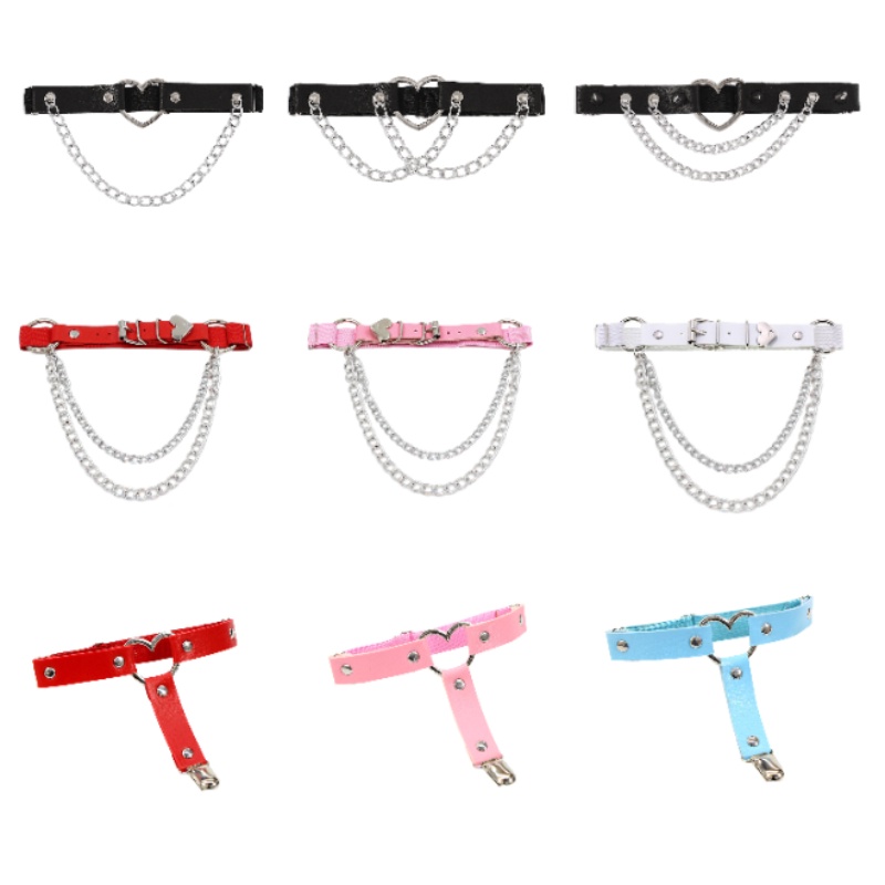 Harajuku Punk Love Heart Rivet PU Rebite Coração De Couro Corrente Irregular De Perna Para Mulheres Acessórios De Moda Simples De Dupla