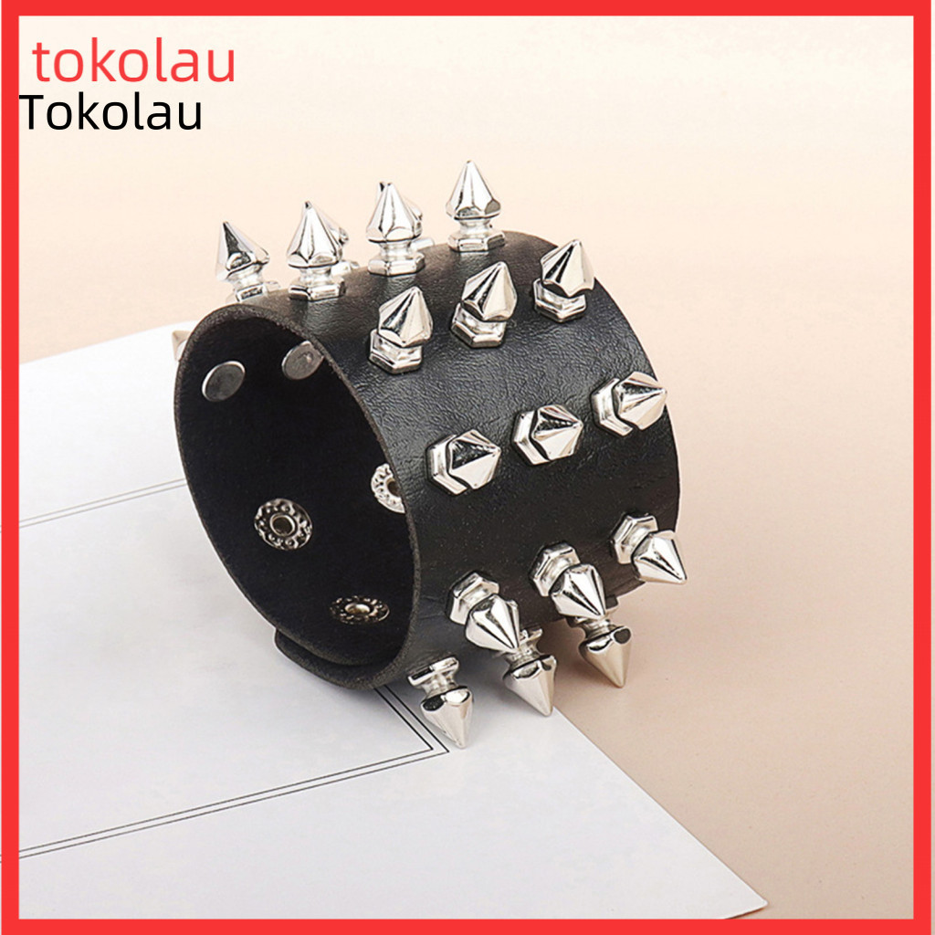 Faux Leather Cuff Bracelet Punk Style Unisex Retro Wristband Bangle with Rivet Decor – Rock Hippie for Club Party Perf