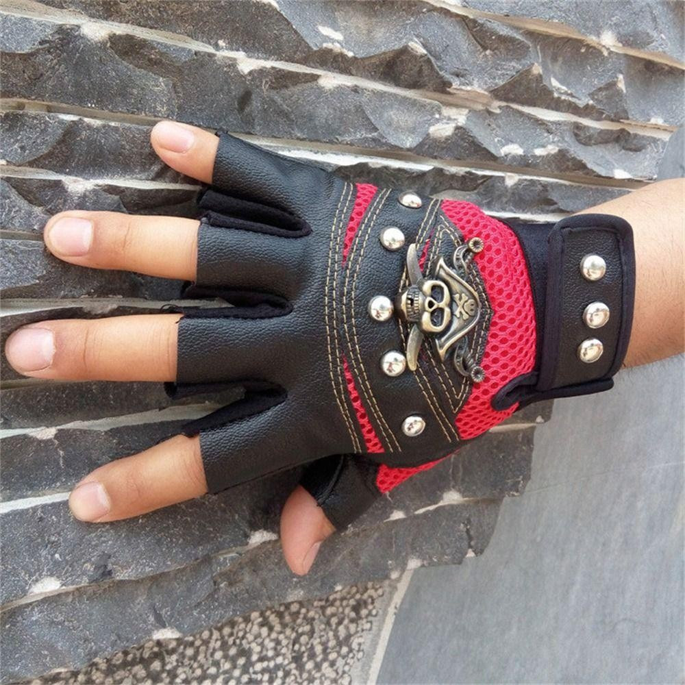 Luvas Sem Dedos Punk Rivet Skulls – Moda Unissex De Couro Para Homens E Mulheres