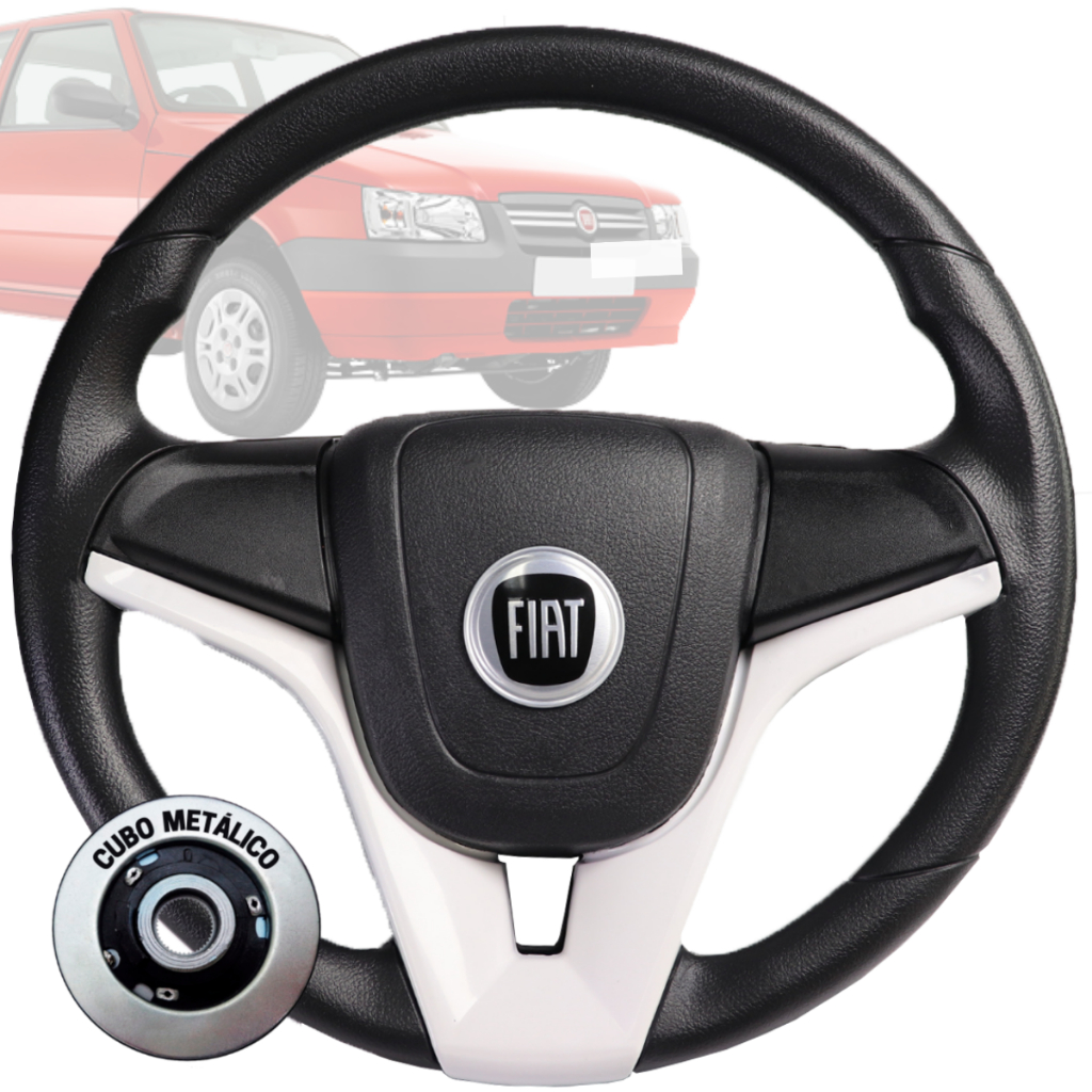 Volante Esportivo cruze branco logo fiat preto para Uno Fiorino Elba Prêmio Até 1984 1985 1986 1987