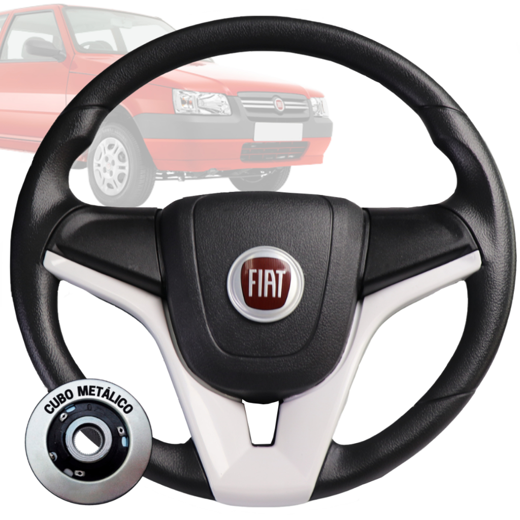 Volante Esportivo cruze branco logo fiat vermelho para Uno Elba Prêmio Até 1994 95 96 97 98 99 2000