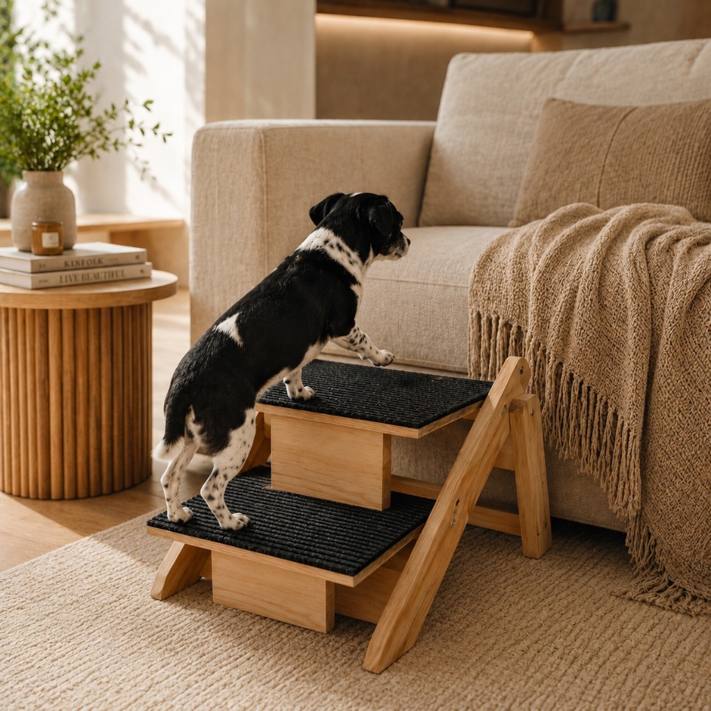 Escada Rampa Pet 2 Degraus Madeira Antiderrapante para Cães e Gatos 30cm
