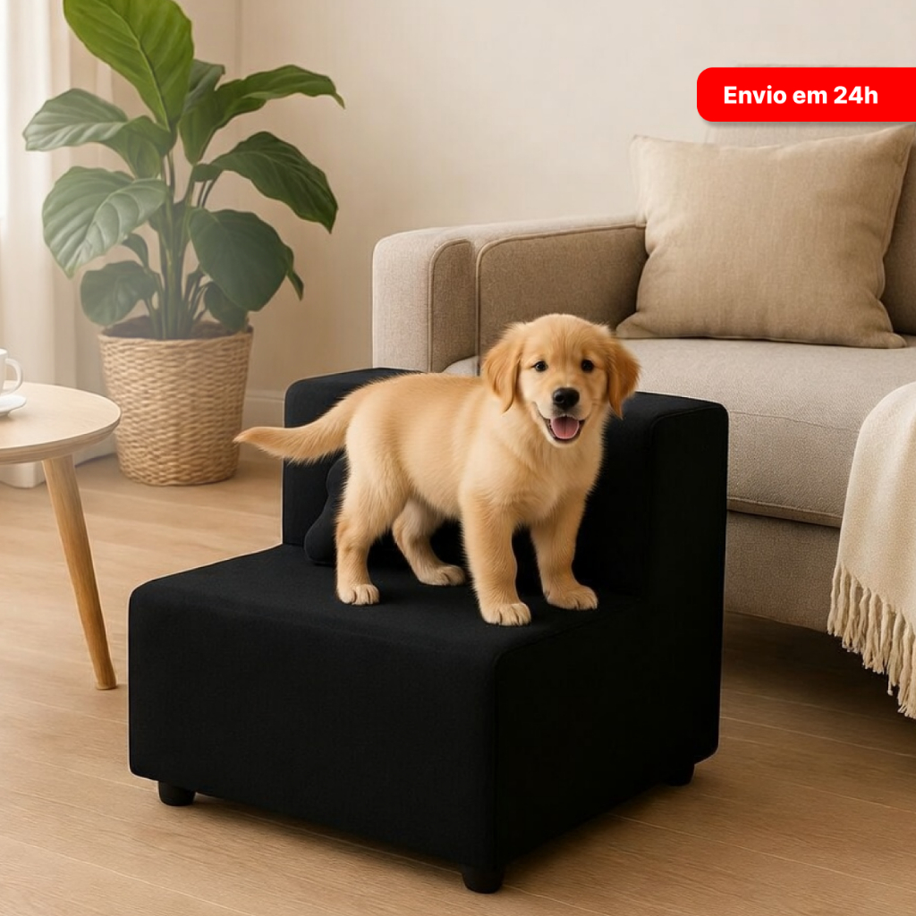 Escadinha Pet 2 Degraus Espumada Para Cachorro Pequeno e Gato Acesso para Sofá e Cama Com Osso Decorativo