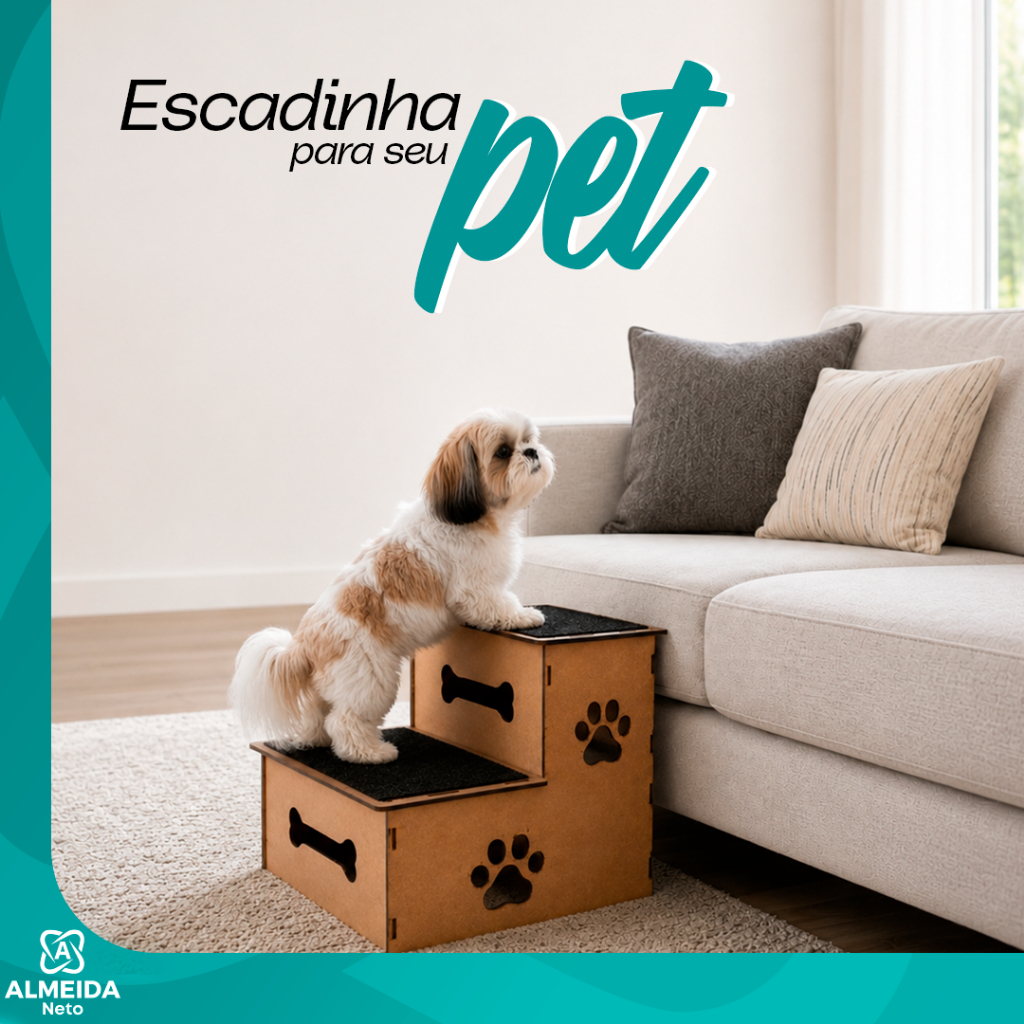 Escada Gatos Cachorros Pequenos Madeira MDF Carpete Antiderrapante Acesso Sofa Cama Pet