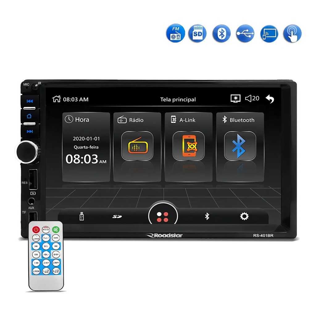 Central Multimídia Mp5 1din 7 Pol Bt Usb Sd Aux Roadstar RS401BR