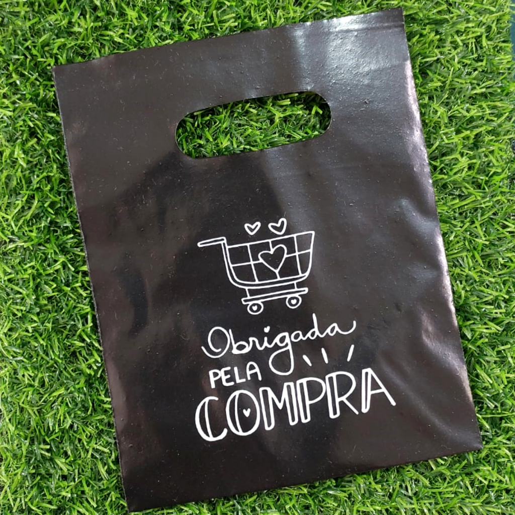 30 Sacolas Plásticas 16x20 Personalizada Com Frase Obrigada Pela Compra Envio Imediato