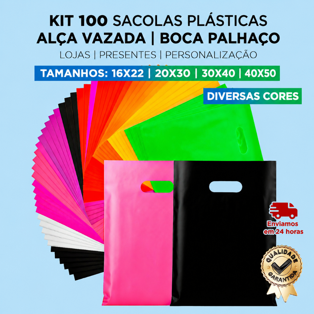 100 UNIDADES DE SACOLAS PLÁSTICAS PREMIUN , LOJA , PRESENTES, ACESSORIOS 16x20 - 20x30 ou 30x40