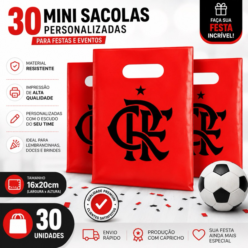 Sacola Personalizada Times do Futebol Carioca Lembrancinha Festa 16x20